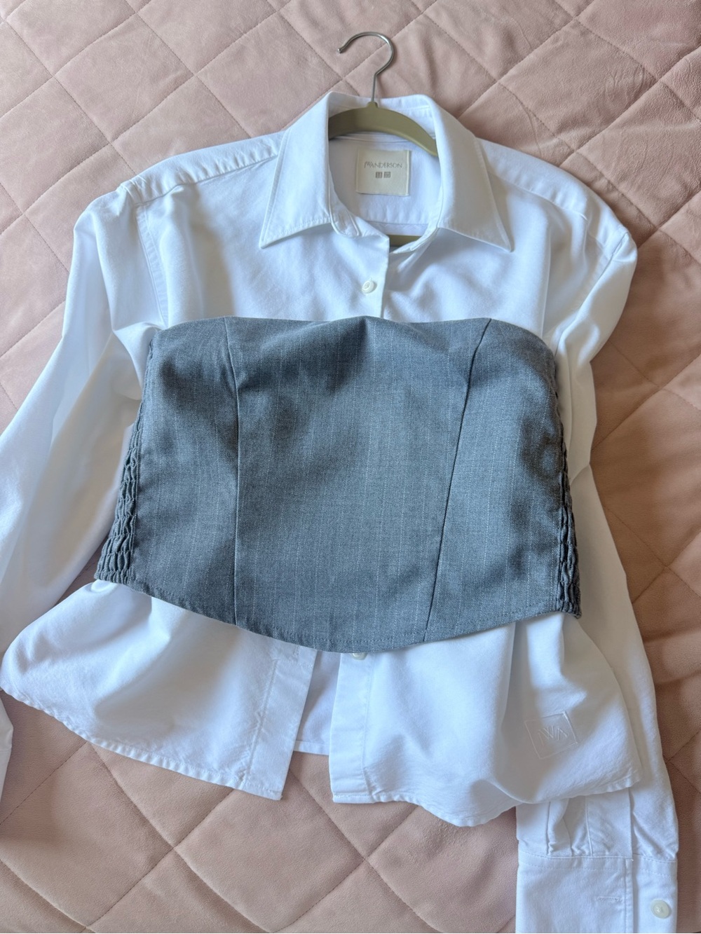 H&M Light Gray Smocked Bustier Top